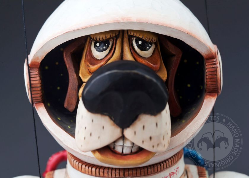 Dogstronaut – wooden hand-carved marionette of brave dog