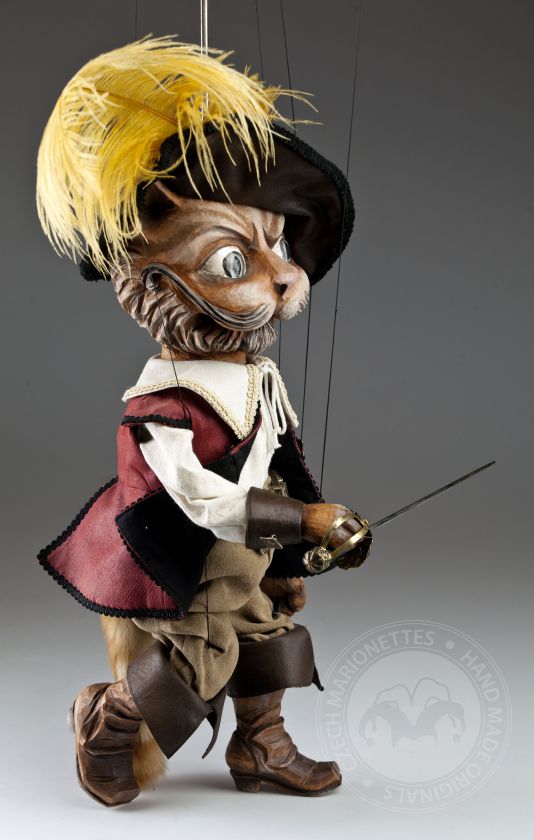 Der gestiefelte Kater aus Holz handgeschnitzte Marionette