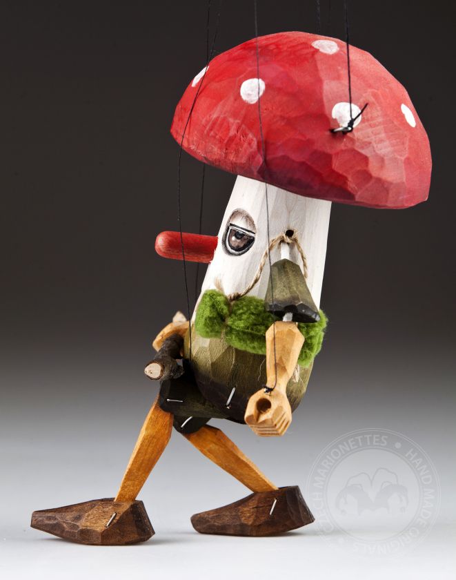 Toadstool wooden marionette