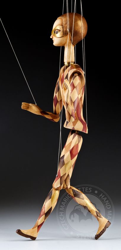 Harlequin wooden marionette