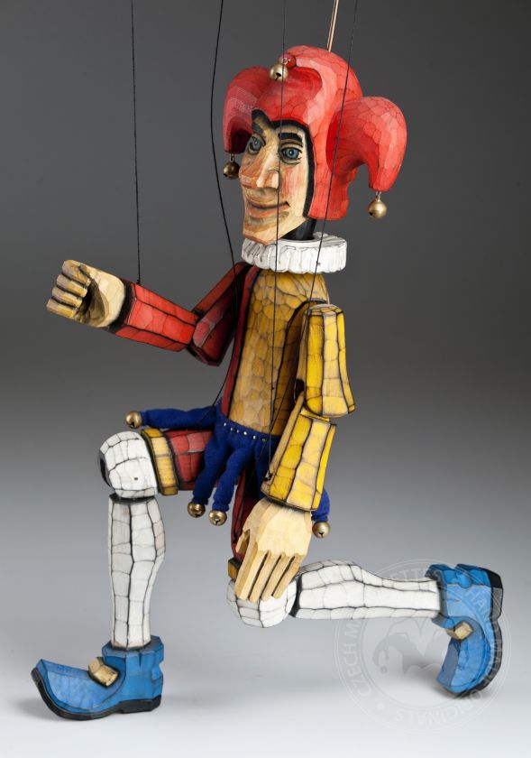 Jester made of linden wood - string puppet in retro style