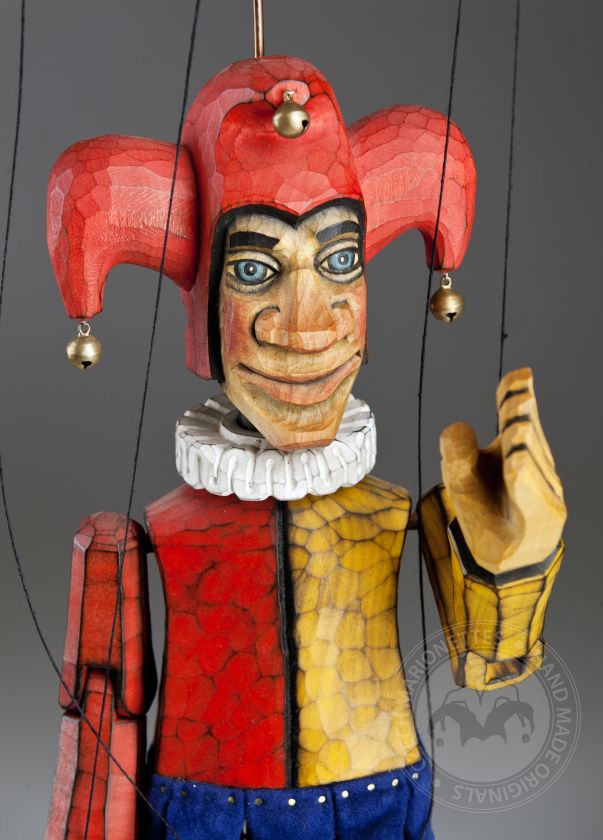 Jester made of linden wood - string puppet in retro style