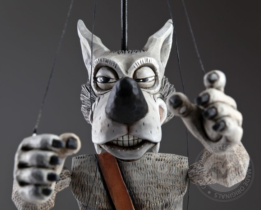 Dude Wolf - fantastico burattino marionetta in legno appartenente alla collezione Zoo Sapiens