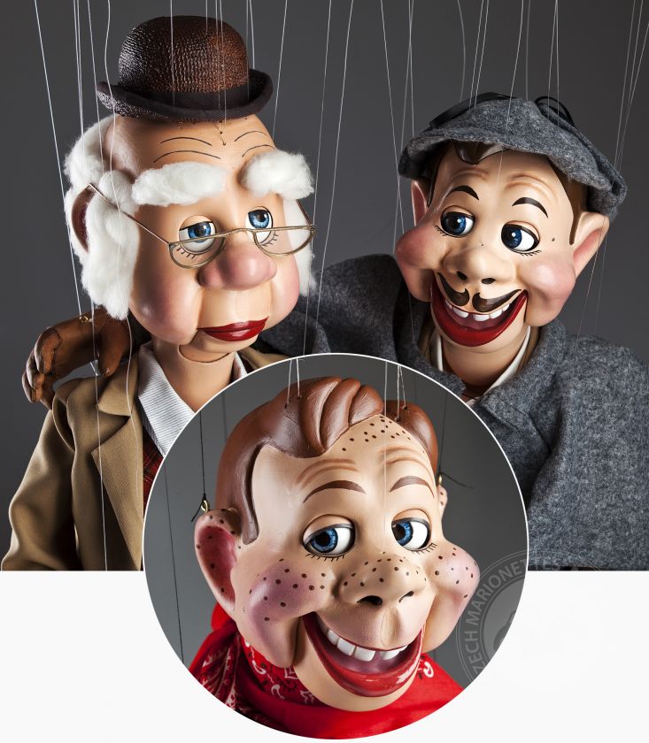 Howdy Doody, Inspector and Mister Bluster! Replicas of famous puppets from the mid-twentieth century