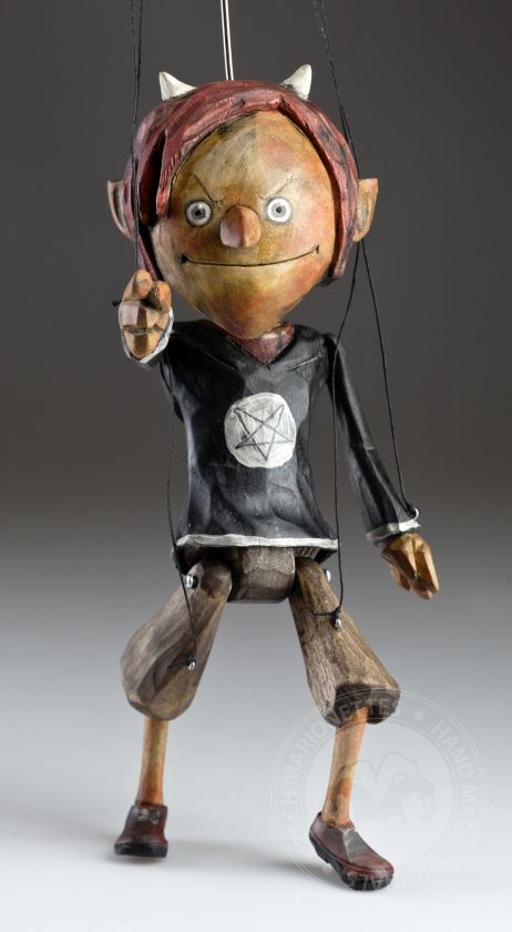 handmade from CZECH REPUBLIC 16 inches tall wooden marionette DEVIL 