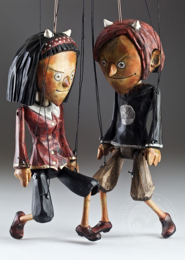 Superstars Devils - a cute devilish couple of hand-carved string puppets