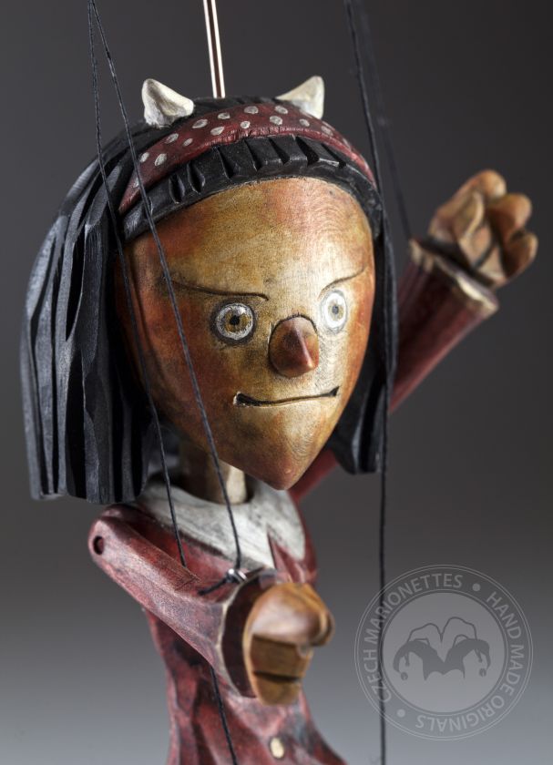 Superstar Devil lady - a hand carved string puppet with an original look