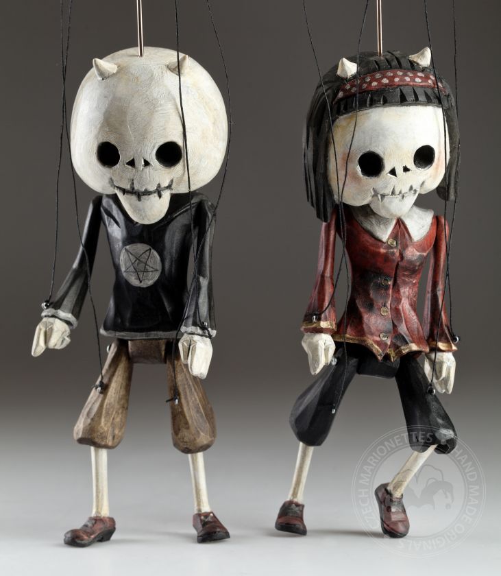 Superstars Devils - a cute devilish couple of hand-carved skeleton puppets