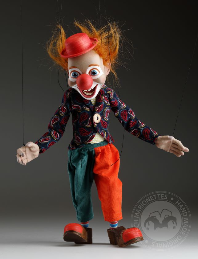 Clown joyeux, marionnette de 45cm parfaitement mouvante