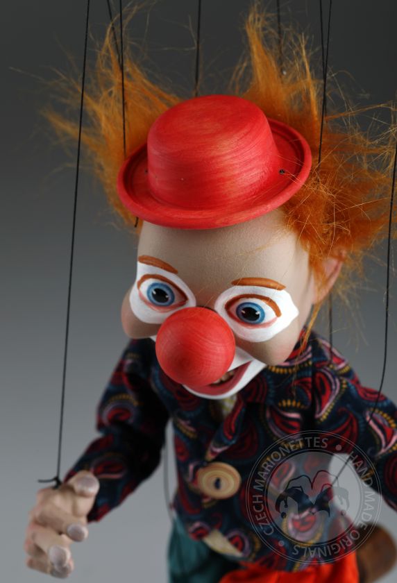 Clown 22 cm Puppet Czech 4 Strings Marionette Handmade Wooden Unique Art Doll 