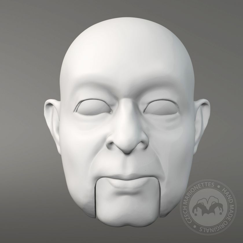 Older man, 3D model of head (for 31 inches marionette, opening mouth) for 3D printing