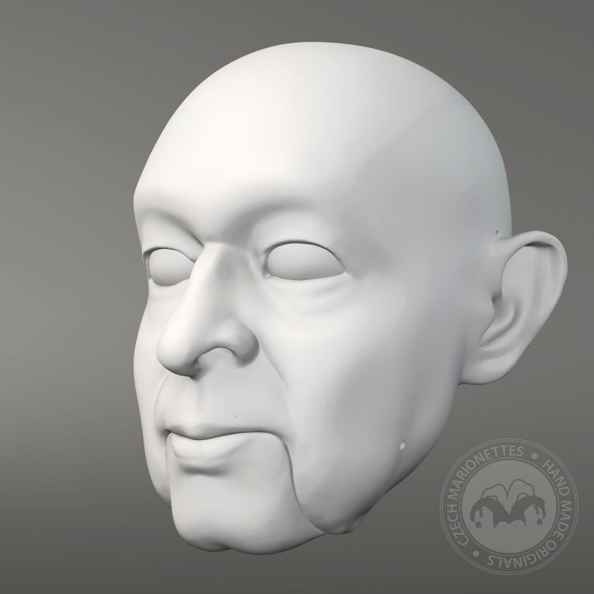 Older man, 3D model of head (for 31 inches marionette, opening mouth) for 3D printing
