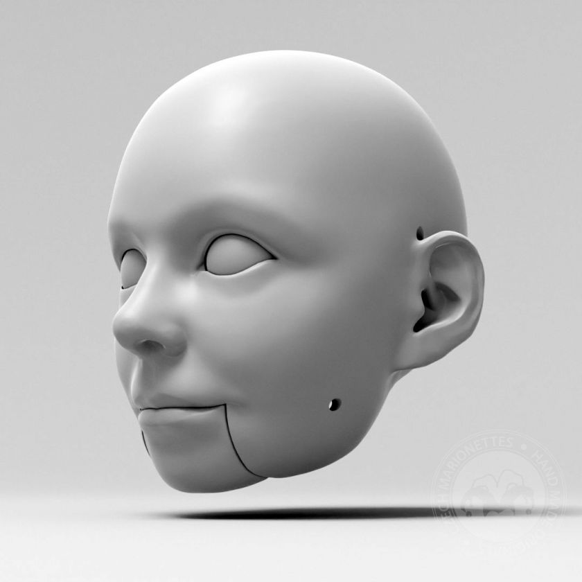 Teenage girl, 3D Model of a puppet's head (for 24 inches marionette, movable eyes and mouth)