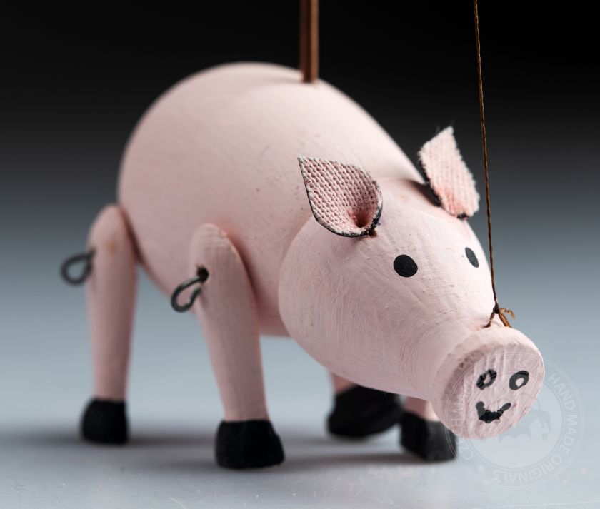 Pig - Mini Wooden Marionette Puppet