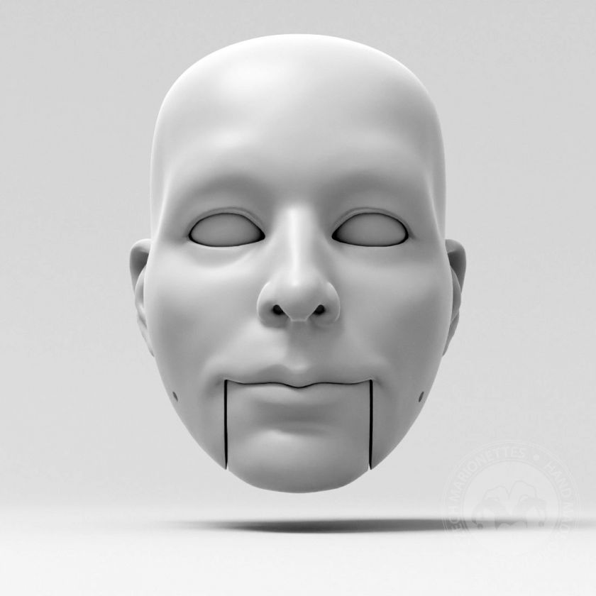 Testa maschile, modello di testa 3D per pupazzo da 60 cm, occhi e bocca mobili di René per stampa 3D