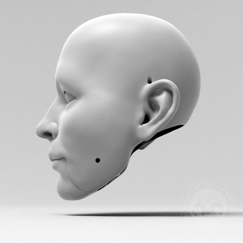 Mužská hlava, 3D model hlavy pro 60cm loutku, René hýbací oči a pusa pro 3D tisk