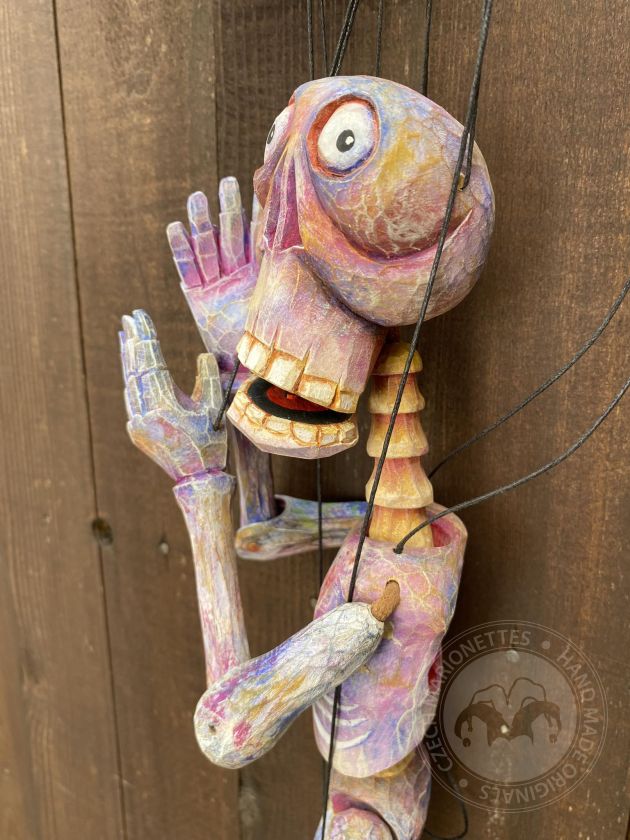 Rainbow Skeleton- Wooden Hand-carved Marionette