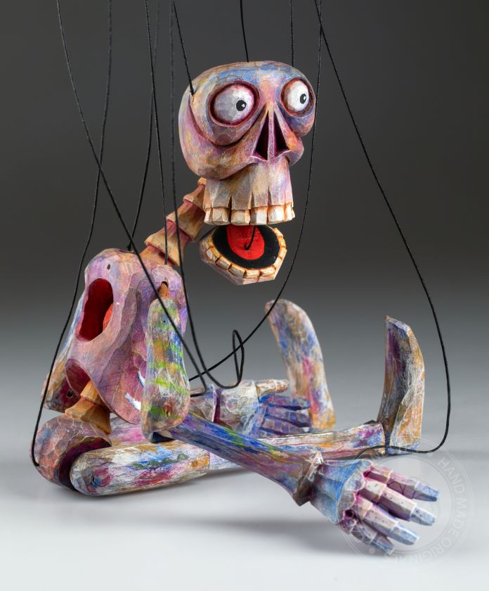 Rainbow Skeleton- Wooden Hand-carved Marionette