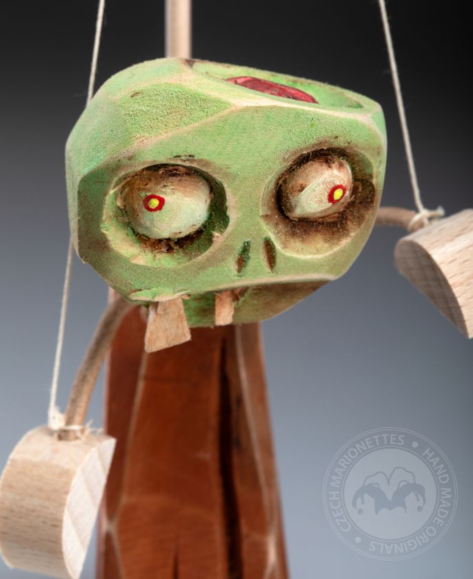 Zombie - Marionnette debout en bois sculptée à la main