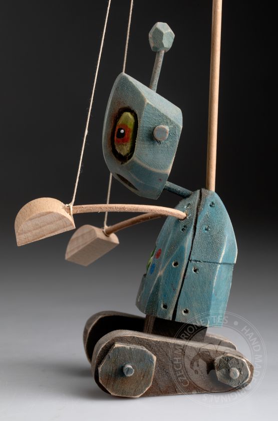 Robot - Marionnette debout en bois sculptée à la main