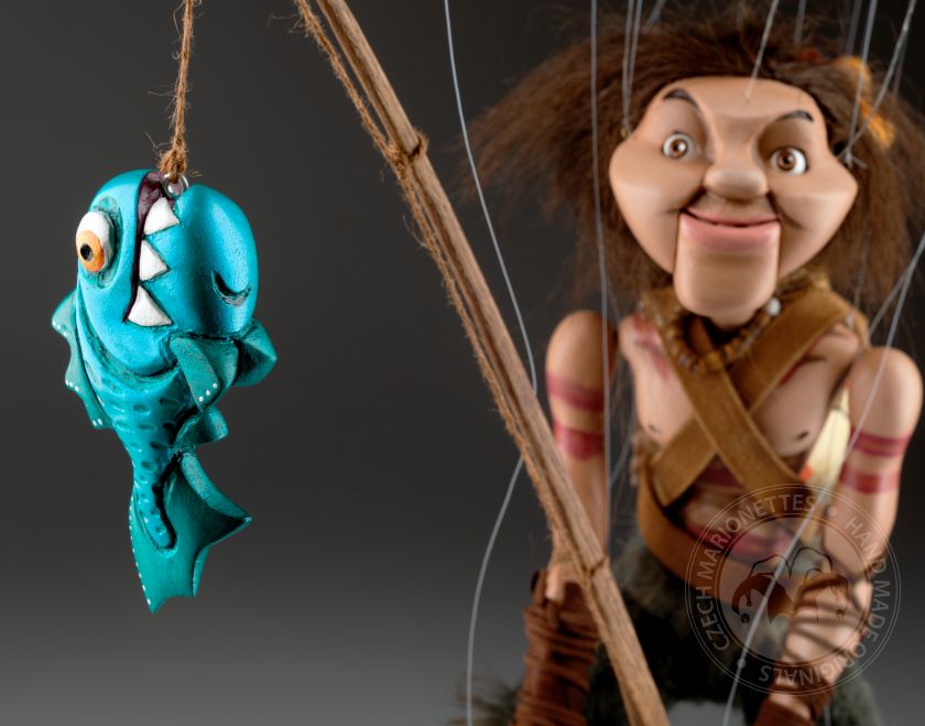 Young Caveman With a Dinosaur- Wooden Hand-Carved Masterpiece Marionette