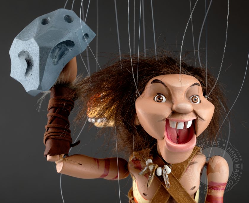 Young Caveman With a Dinosaur- Wooden Hand-Carved Masterpiece Marionette