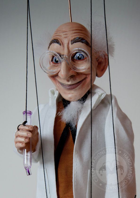 Marionette of happy scientist