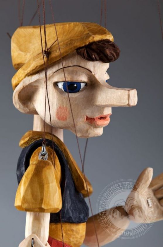 Burattino di Pinocchio intagliato a mano in legno di tiglio (taglia S)