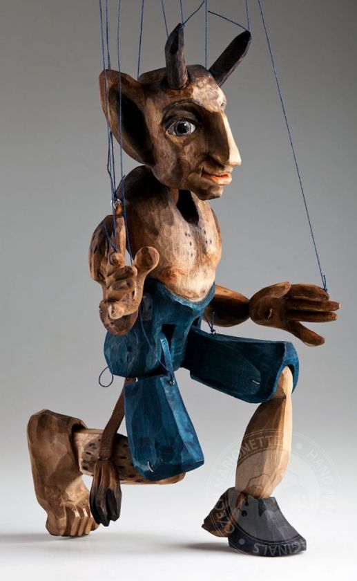 The Devil marionette hand-carved from linden wood, L size