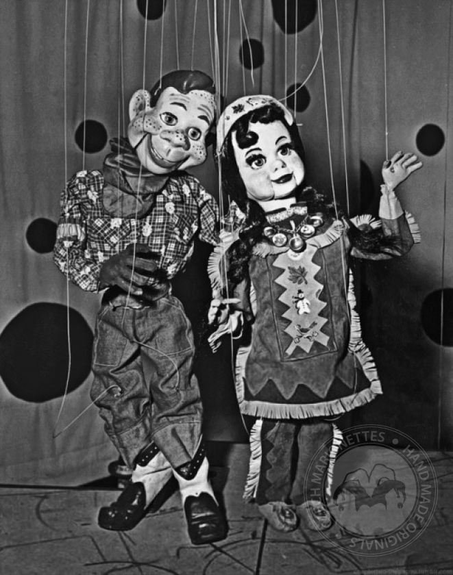 Howdy Doody, Inspector and Mister Bluster! Replicas of famous puppets from the mid-twentieth century