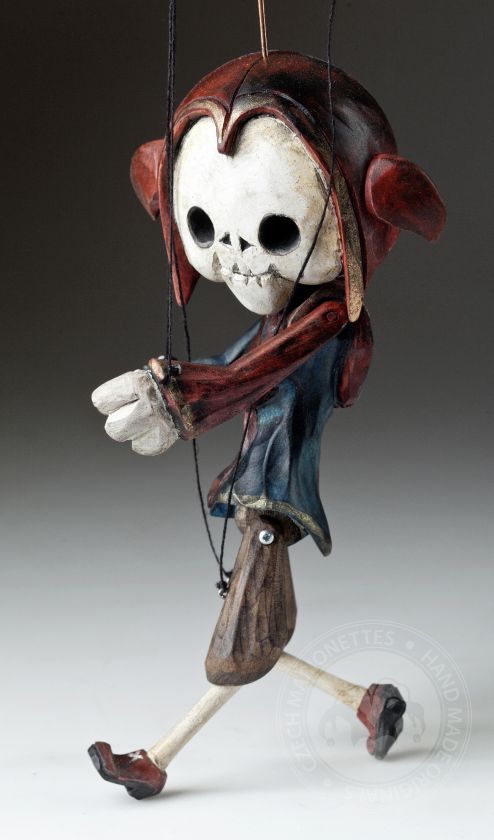 Superstar Skeleton Jester - A wooden string puppet with an original look