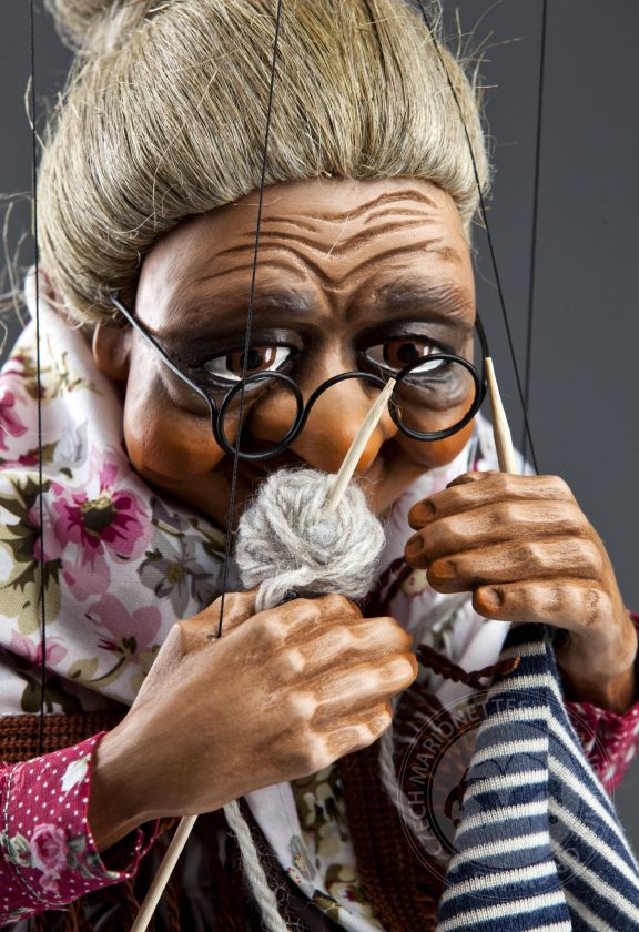 Grandmother with knitting - cute decorative marionette