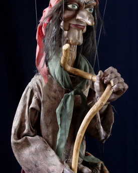 Antike Hexenpuppe mit Stab - antike Marionette