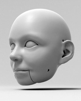 Adolescente, modèle 3D d'une tête pour marionnette 60cm, bouche ouverte et yeux mobiles