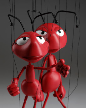 Two Red Ants - Wooden hand-carved top art marionettes