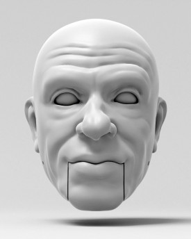 Älterer Herr, 3D-Kopfmodell, bewegliche Augen und offener Mund, für 3D-Druck