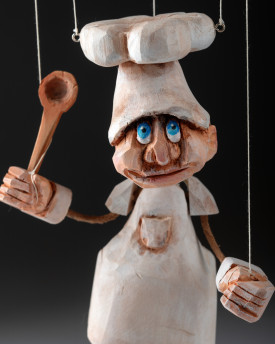 Handgeschnitzte Holzmarionette – Der fröhliche Koch
