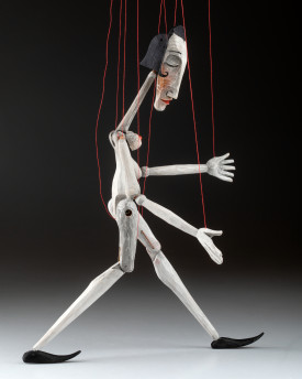 Melancholic Woman with black hair - hand-carved marionette