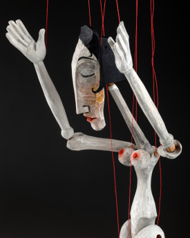 Melancholic Woman with black hair - hand-carved marionette