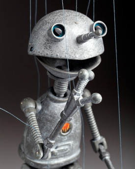 Robot – ON - marionette in silver look and steampunk style